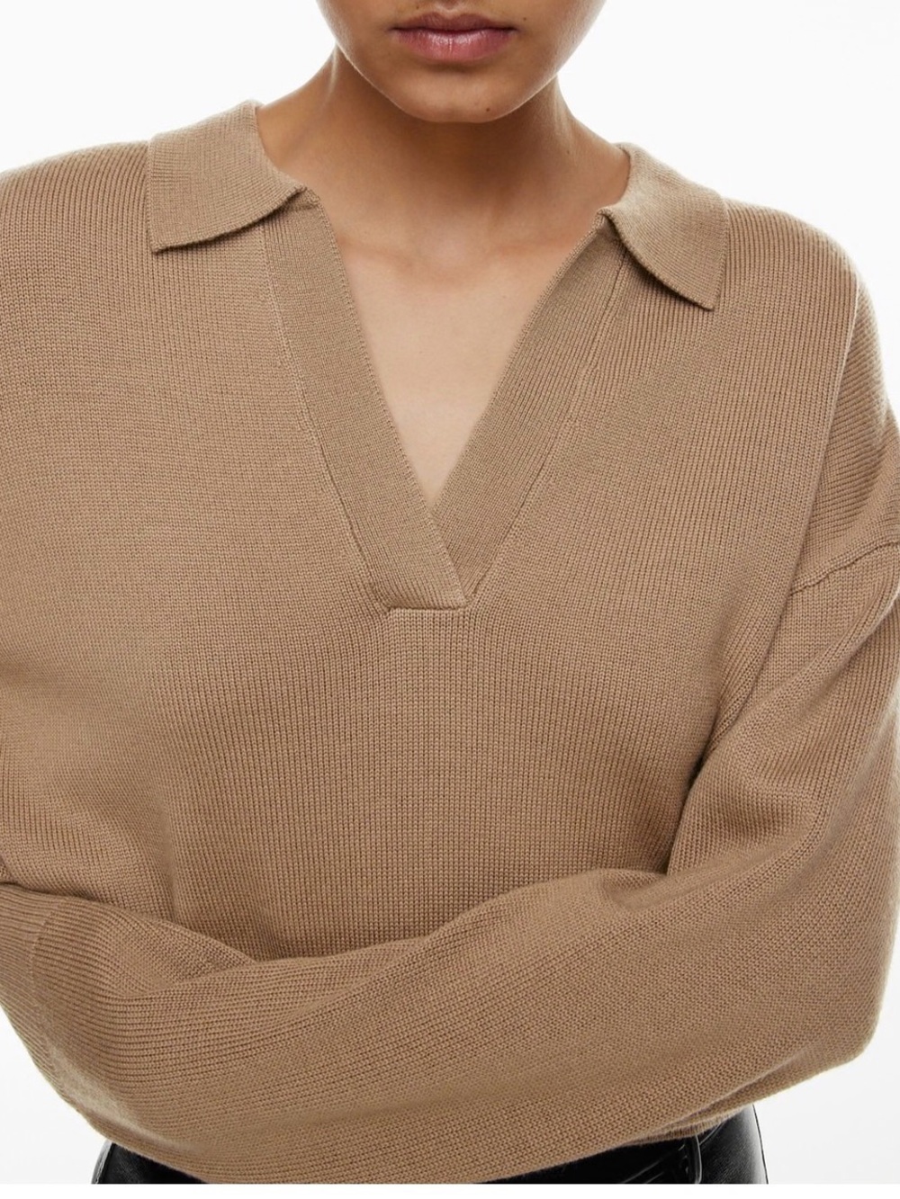 Classic V-Neck Polo Sweater in Camel